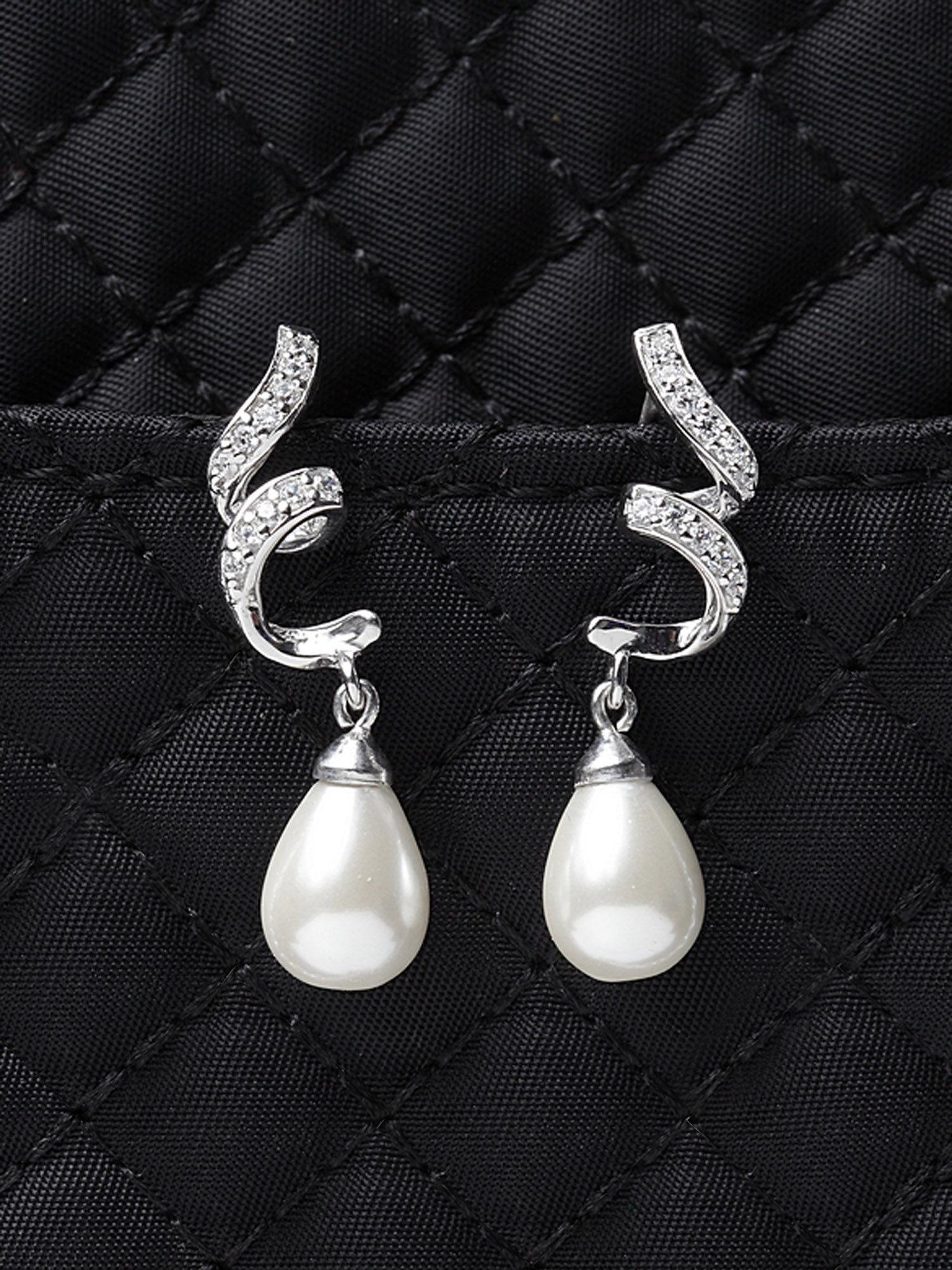 925 silver pearl twist earrings rhodium plated swiss zirconia gift for women and girls