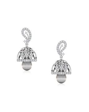 925 silver-plated american diamond-studded jhumka earrings