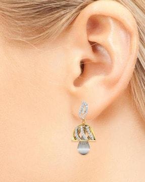 925 silver-plated american diamond-studded jhumka earrings