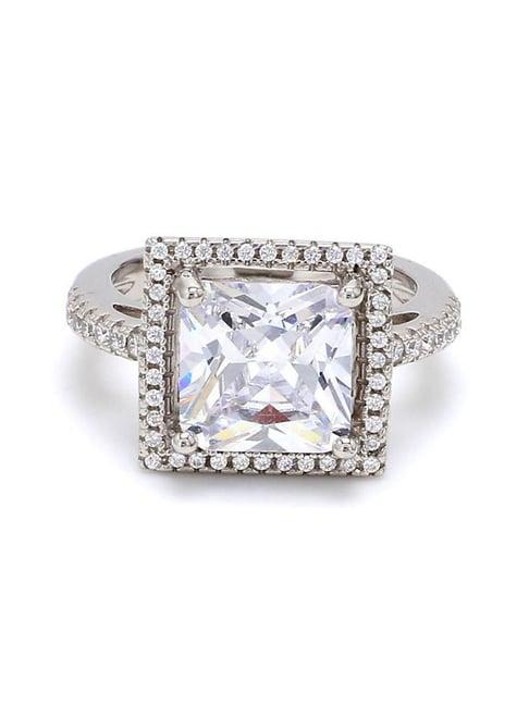 925 silver princess cut aaa grade american diamond classic halo ring for women & girls