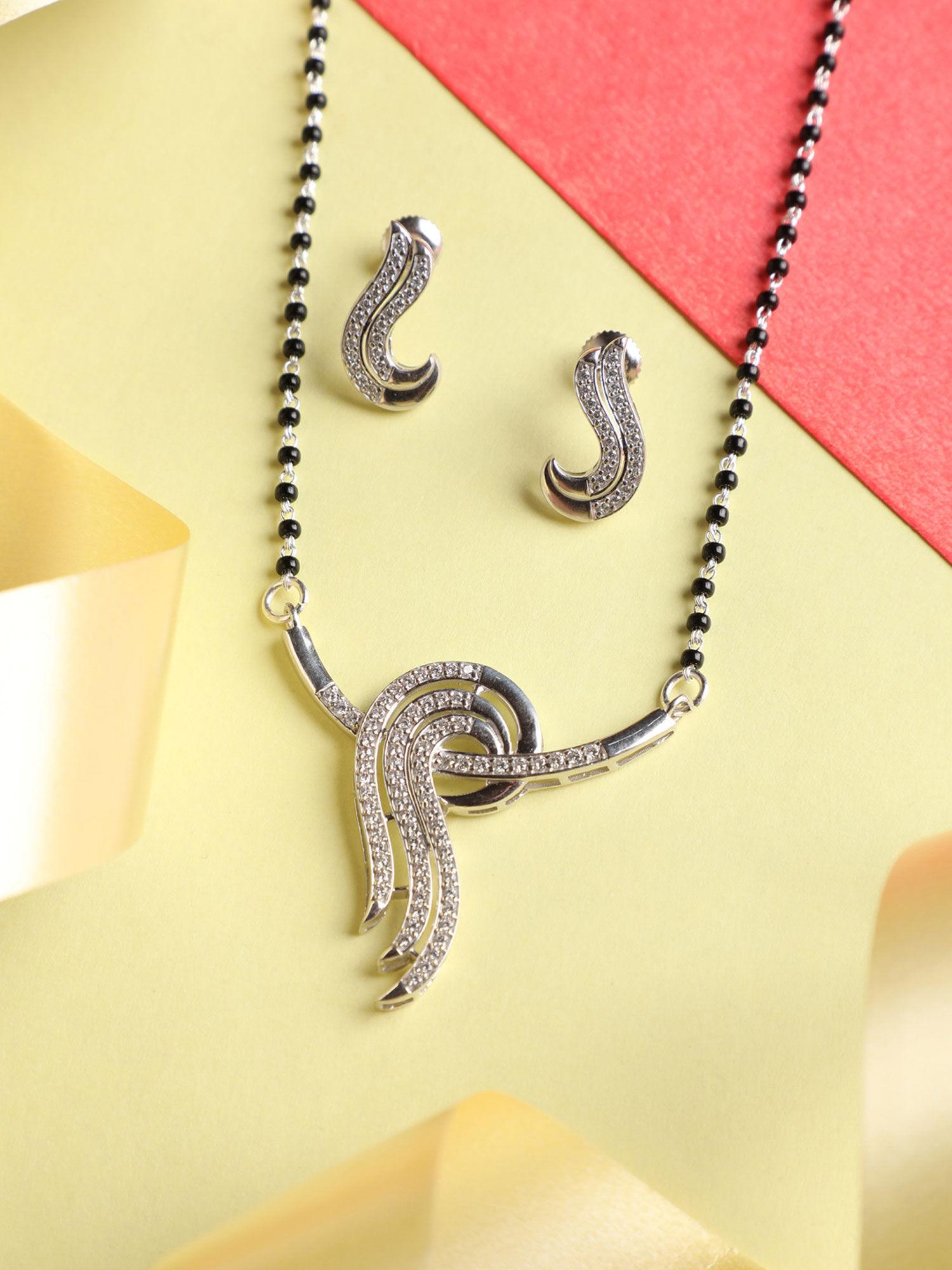 925 silver zoe mangalsutra tanmaniya pendant earring chain gift for women (set of 3)