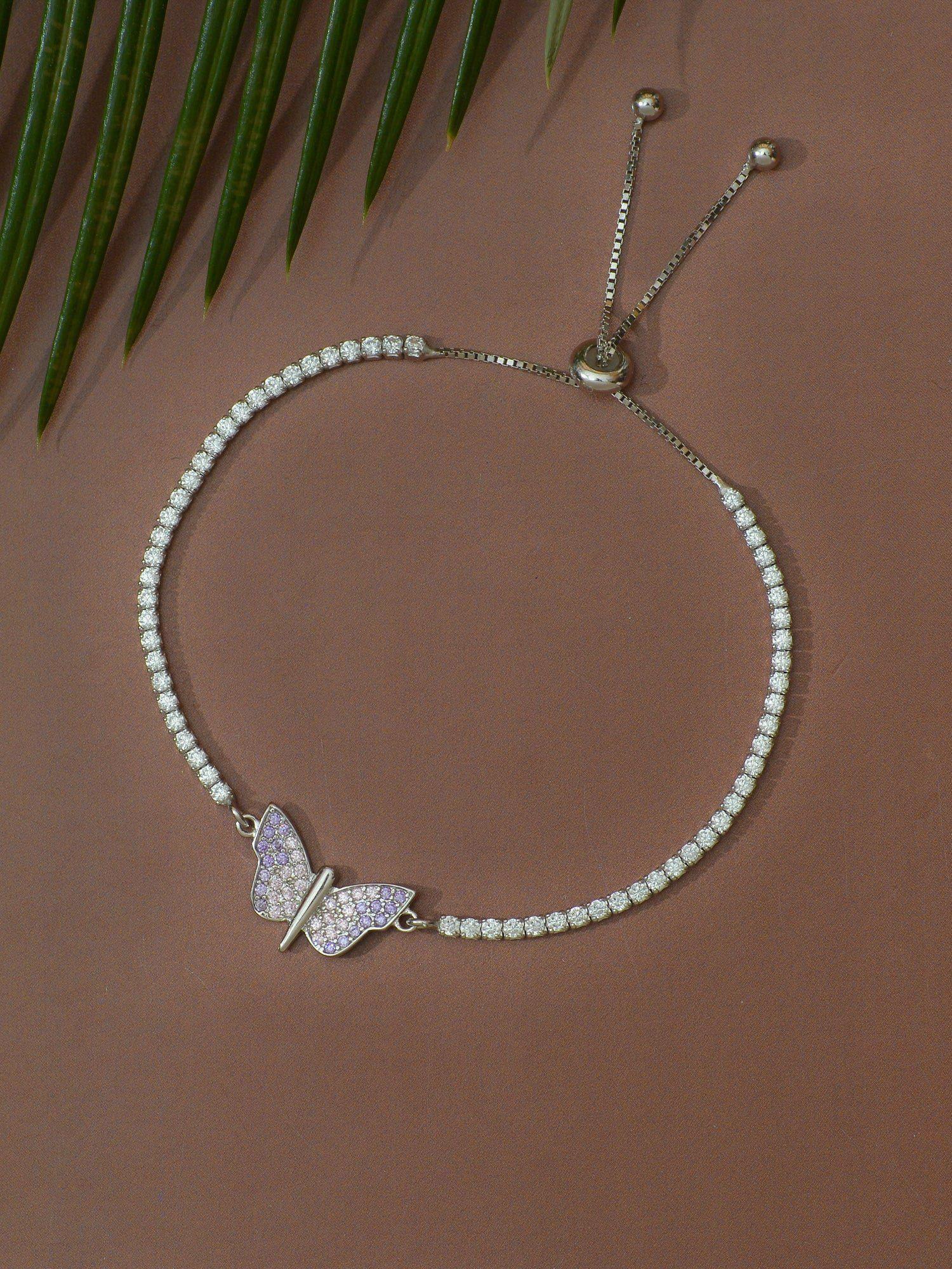 925 sterling silver american diamond adjustable butterfly bracelet for women girls free size