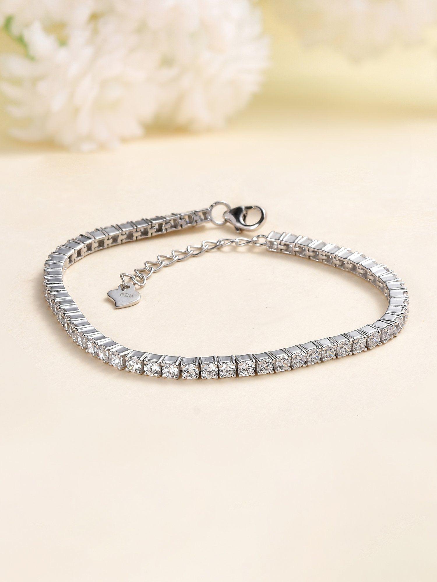 925 sterling silver american diamond adjustable tennis bracelet for women girls adjustable