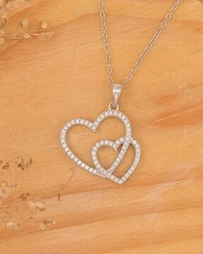 925 sterling silver american diamond dual heart pendant necklace