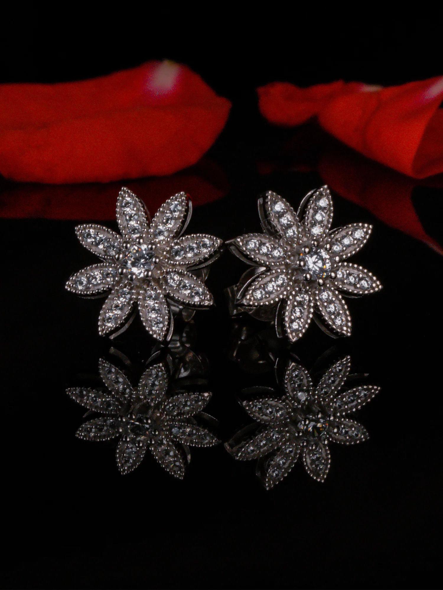 925 sterling silver american diamond flower stud earrings for women girls adjustable