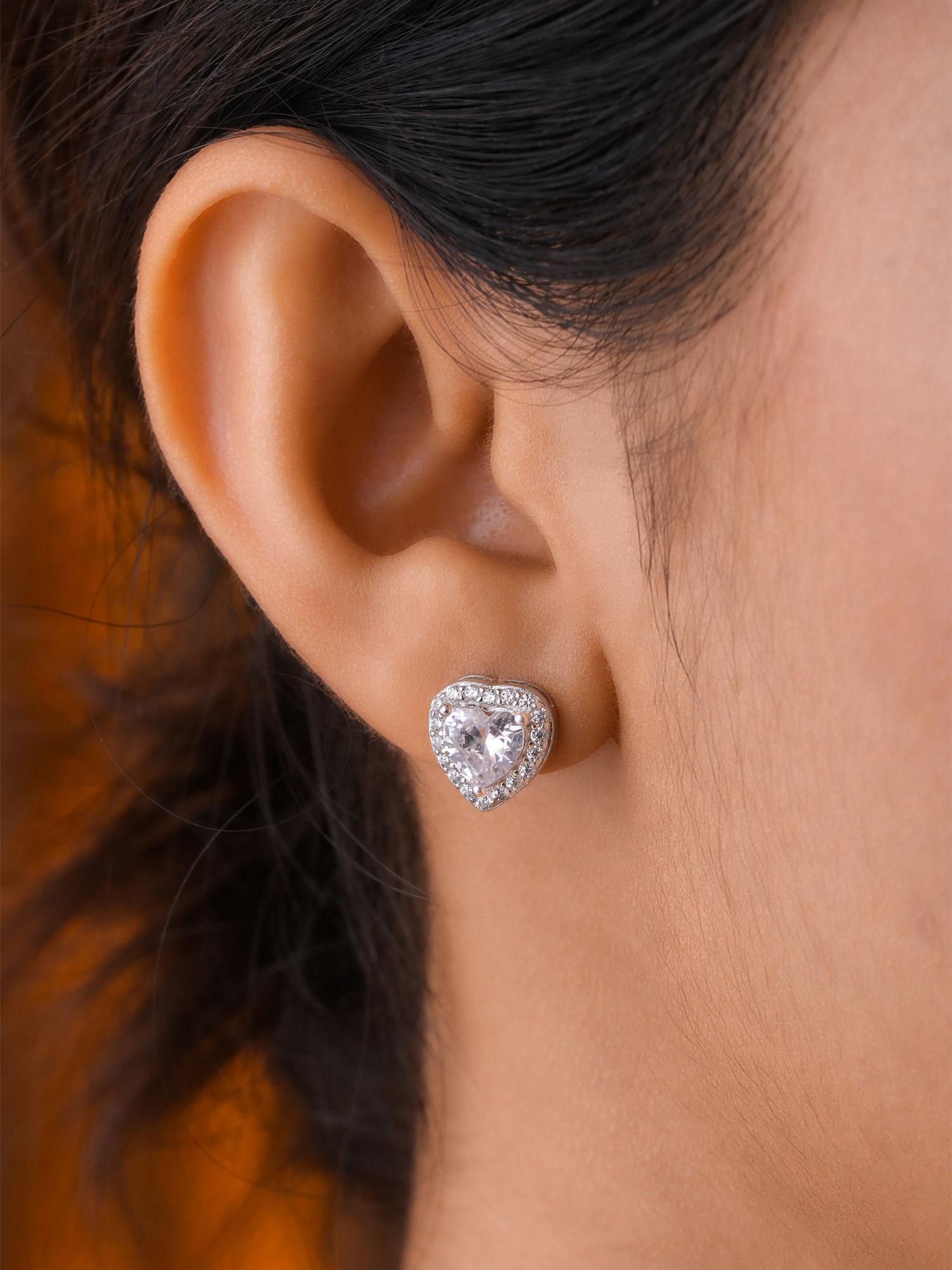 925 sterling silver american diamond heart solitaire stud earrings for women girls adjustable