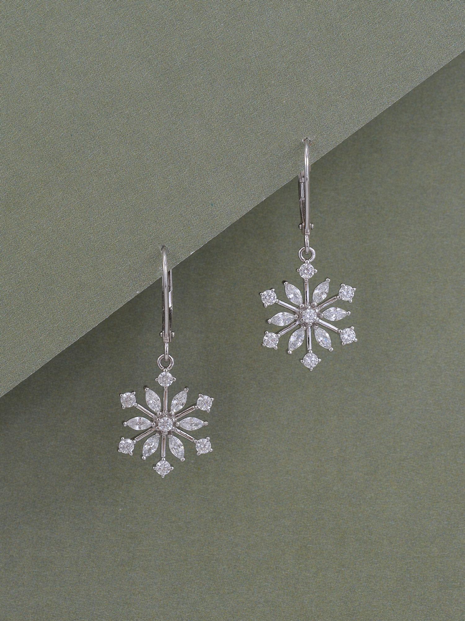 925 sterling silver american diamond snowflake dangler earrings for women girls one size