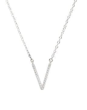 925 sterling silver american diamond v shape pendant necklace