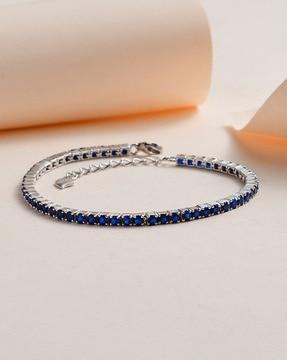 925 sterling silver blue sapphire american diamond adjustable tennis bracelet