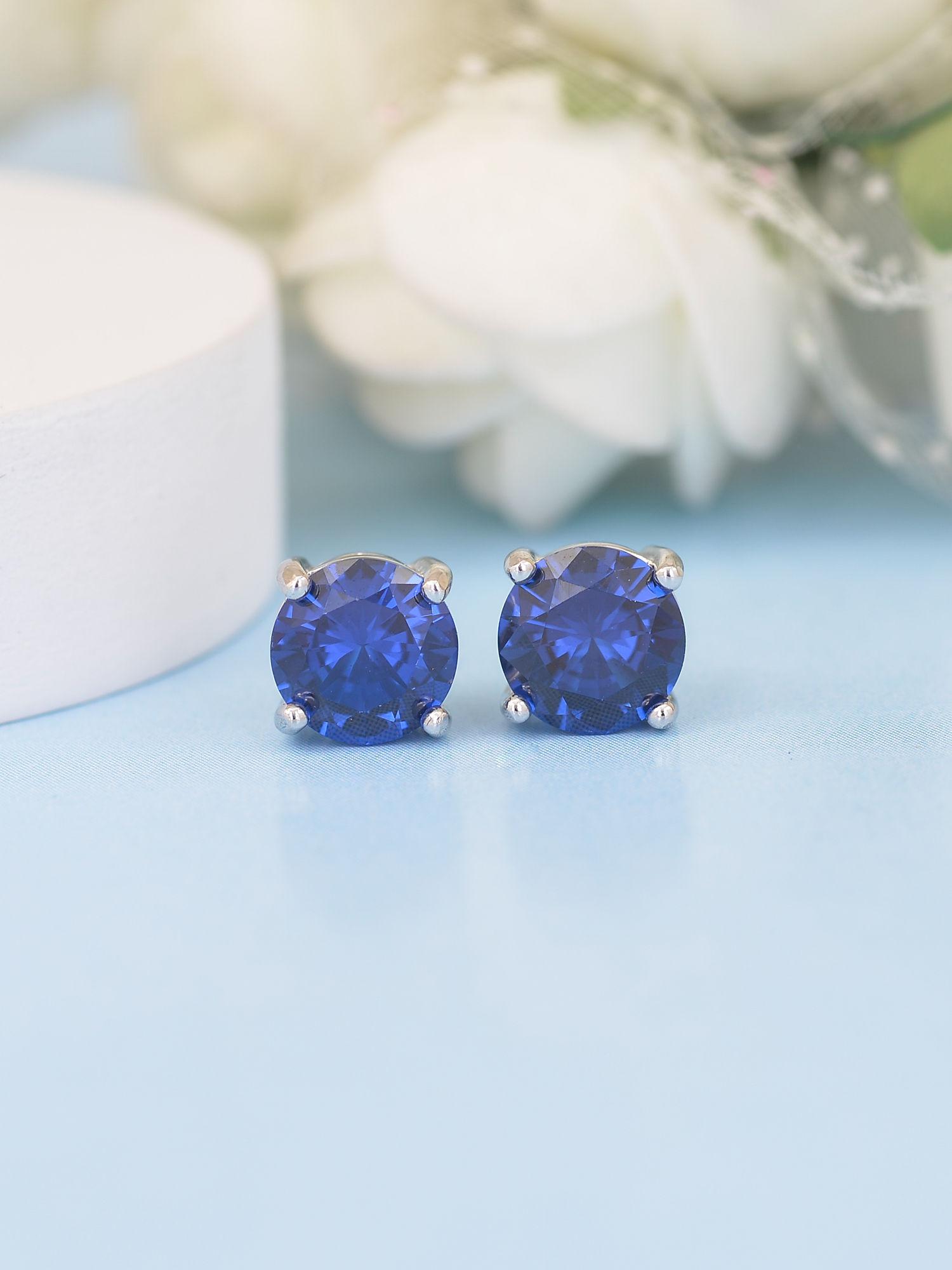 925 sterling silver blue sapphire solitaire stud for women