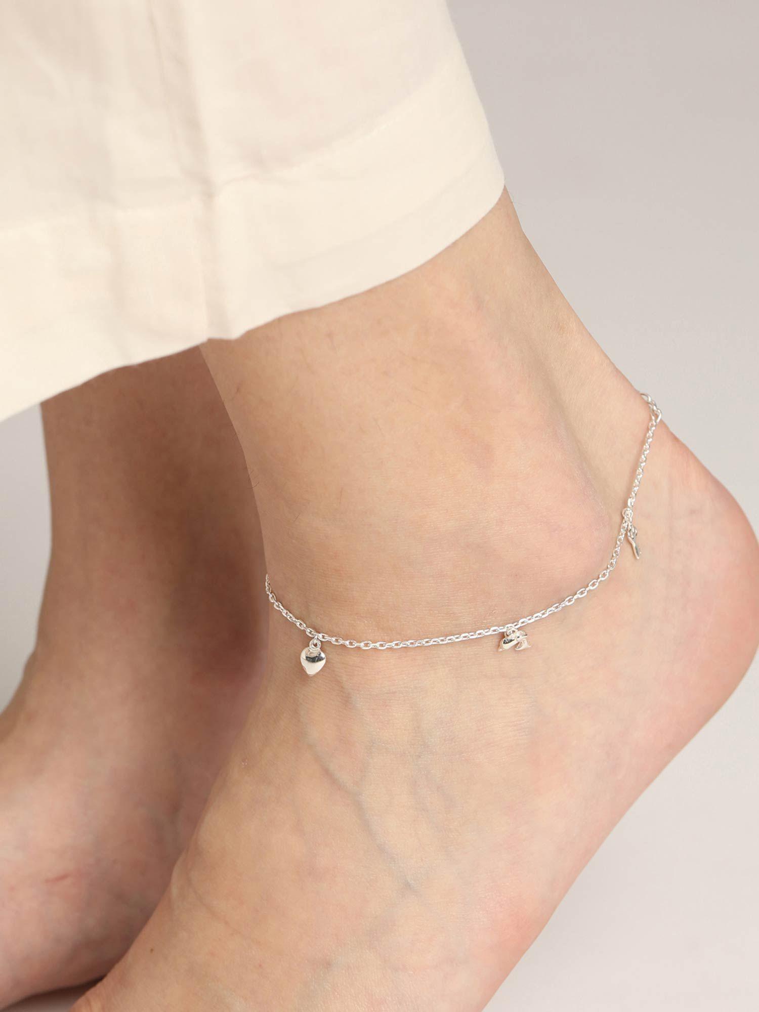 925 sterling silver charm adjustable chain anklet payal single for women and girls