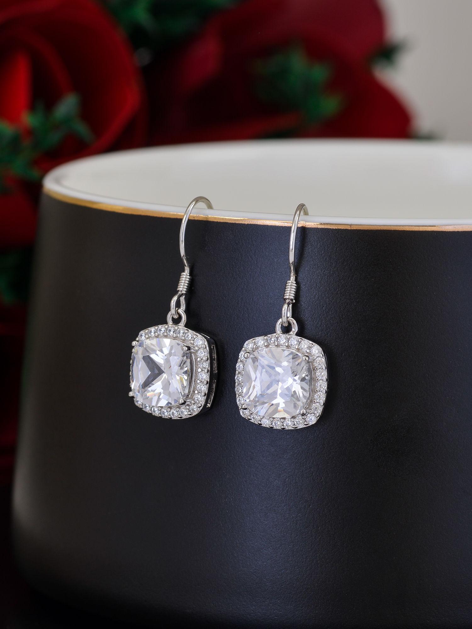 925 sterling silver cushion cut american diamond dangler earrings for women girls one size