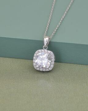 925 sterling silver cushion cut american diamond pendant necklace
