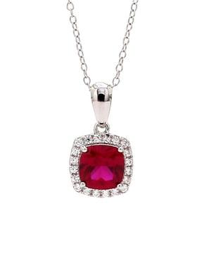925 sterling silver cushion cut red ruby halo pendant necklace