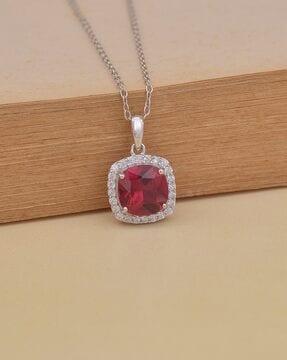 925 sterling silver cushion cut red ruby halo pendant necklace