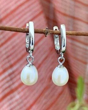 925 sterling silver drop freshwater pearl dangler earrings