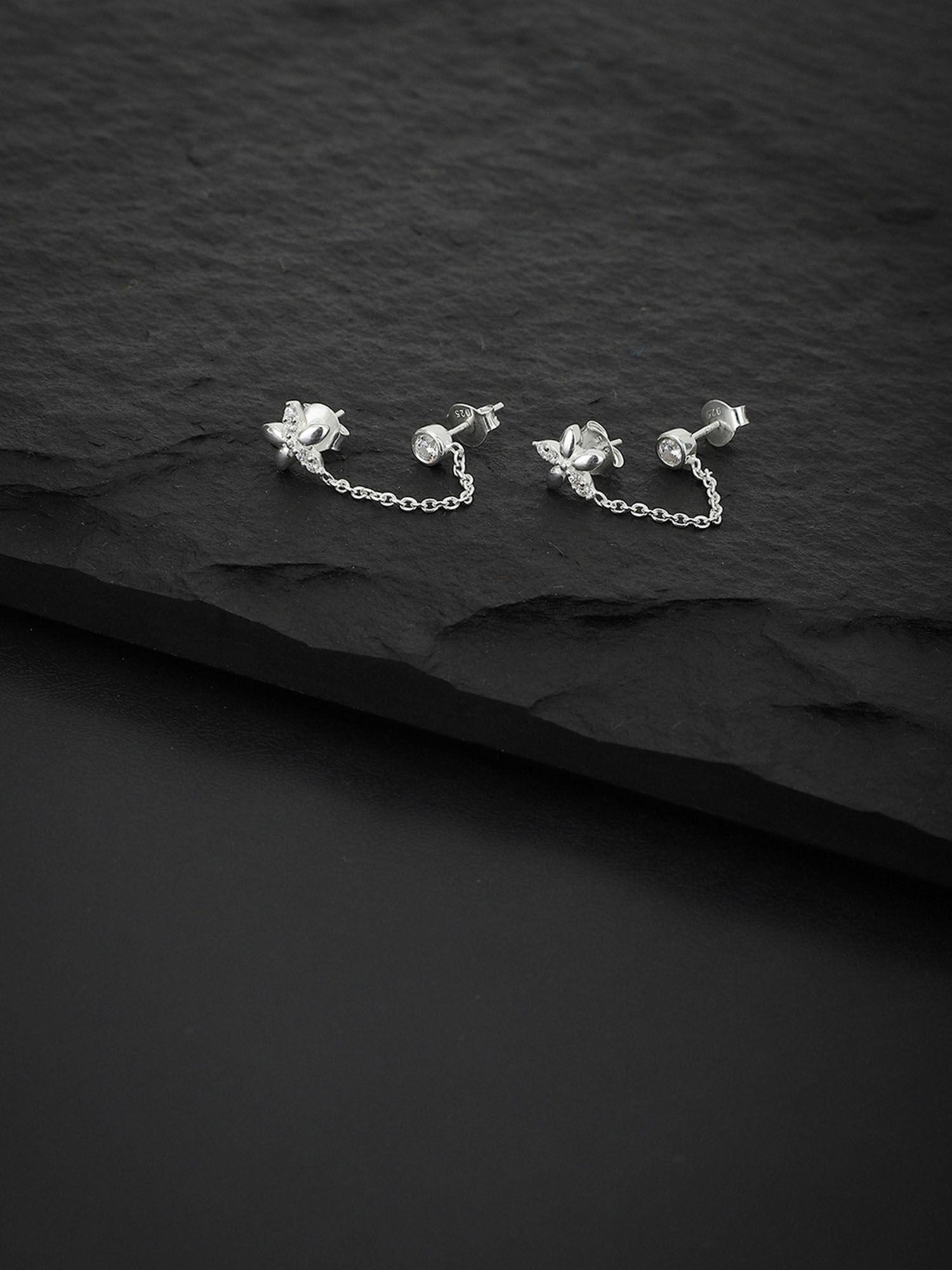 925 sterling silver floral connected studs