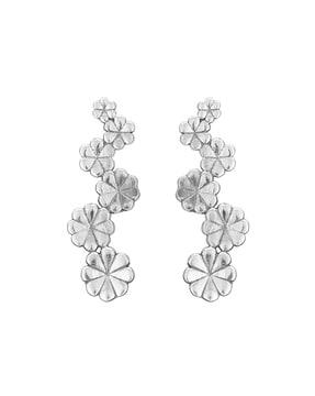 925 sterling silver floral-design dangler earrings