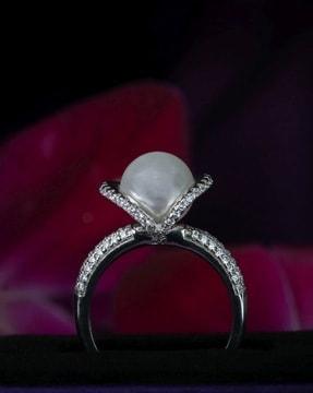 925 sterling silver freshwater pearl american diamond halo ring