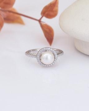 925 sterling silver freshwater pearl american diamond halo ring