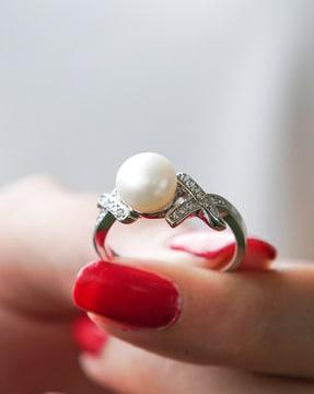 925 sterling silver freshwater pearl american diamond love ring