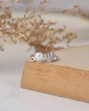 925 sterling silver freshwater pearl american diamond love ring
