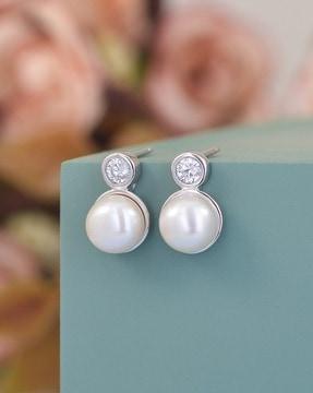 925 sterling silver freshwater pearl designer stud earrings