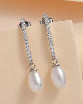 925 sterling silver freshwater pearl drop dangler earrings
