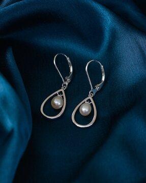 925 sterling silver freshwater pearl drop hoop earrings