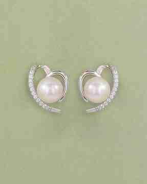 925 sterling silver freshwater pearl heart shape stud earrings