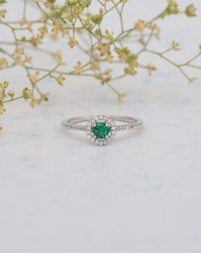 925 sterling silver green emerald and american diamond ring