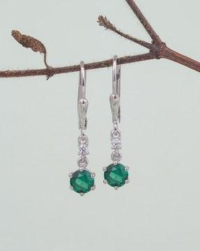 925 sterling silver green emerald drop dangler earrings