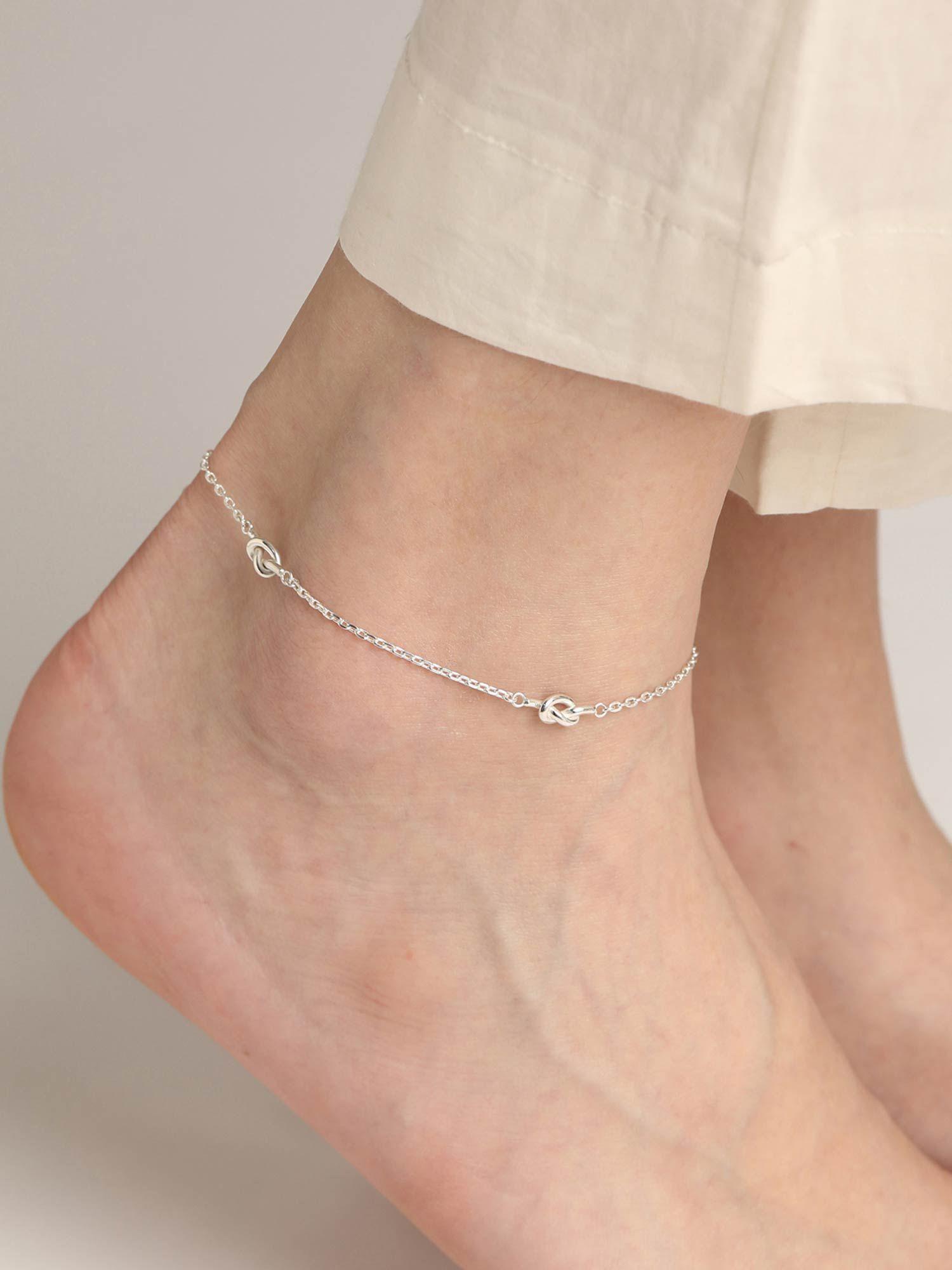 925 sterling silver knot adjustable chain anklet payal single for women and girls