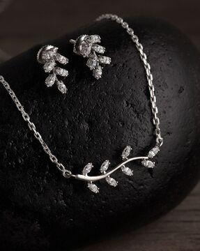 925 sterling silver leaf necklace & earrings set