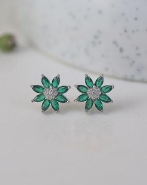 925 sterling silver marquise green emerald flower stud earrings