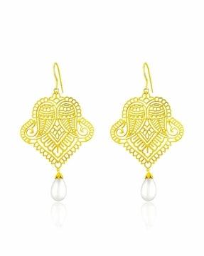 925 sterling silver paisley filigree earrings with pearl drops