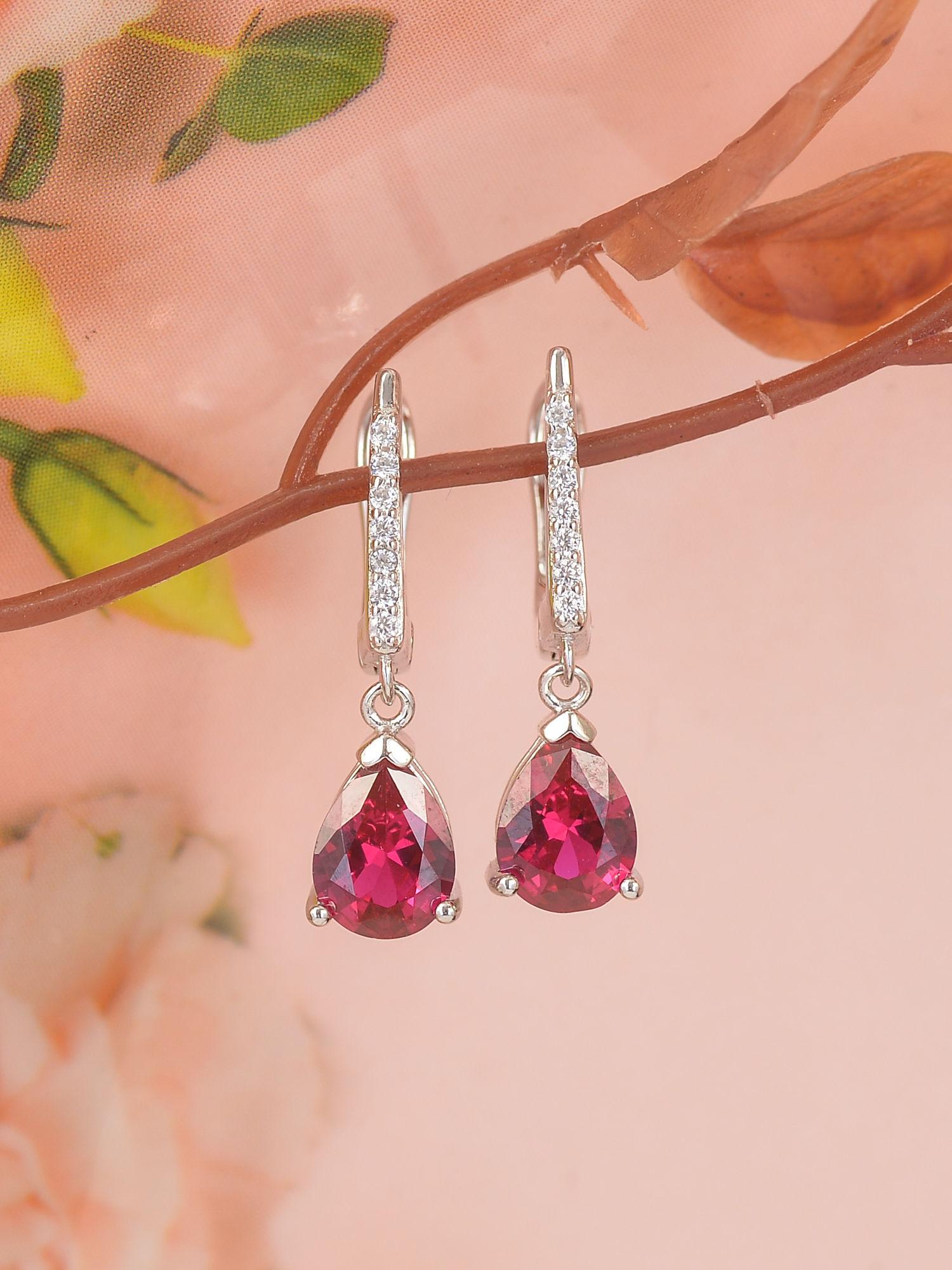 925 sterling silver pear red ruby and american diamond dangler earrings for women girls one size