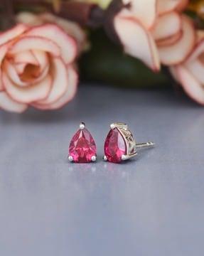 925 sterling silver pear shape red ruby stud earrings