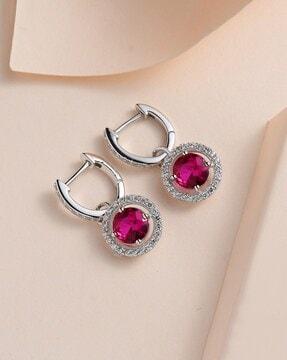 925 sterling silver red ruby american diamond dangler earrings