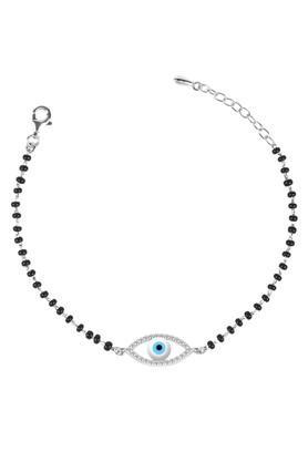 925 sterling silver rhodium plated black beads evil eye halo hand mangalsutra bracelet