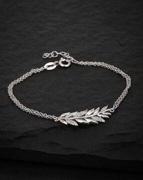 925 sterling silver rhodium-plated leaf-design link bracelet vanb346
