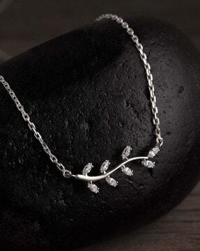 925 sterling silver rhodium-plated leaf pendant with chain