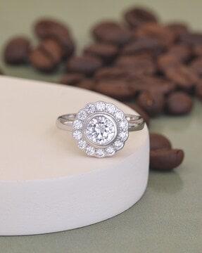 925 sterling silver round american diamond flower ring