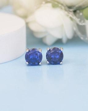 925 sterling silver round blue sapphire solitaire stud earrings