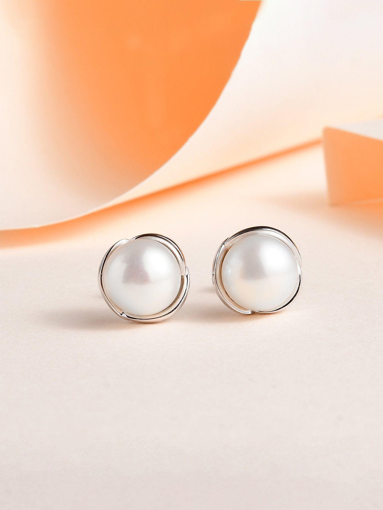 925 sterling silver round natural pearl flower stud earrings for women girls one size