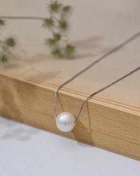 925 sterling silver round natural pearl pendant necklace