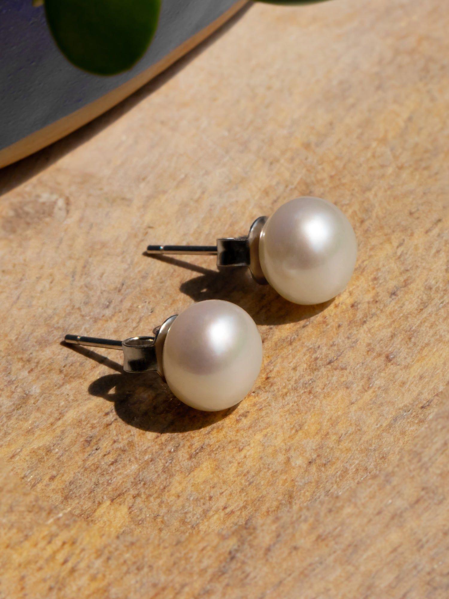 925 sterling silver round natural pearl stud earrings for women girls one size