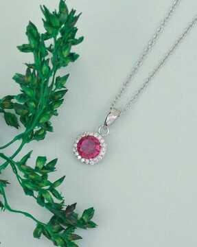 925 sterling silver round red ruby halo pendant necklace