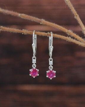 925 sterling silver round red ruby solitaire stud earrings