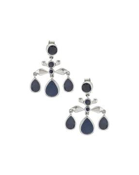 925 sterling silver sapphire-studded drop earrings